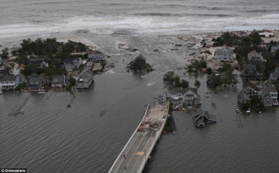 Severe destruction: An aerial view from Greenpeace taken by Tim Aubry of the damage caused by Superstorm Sandy along the New Jersey coast in Brick